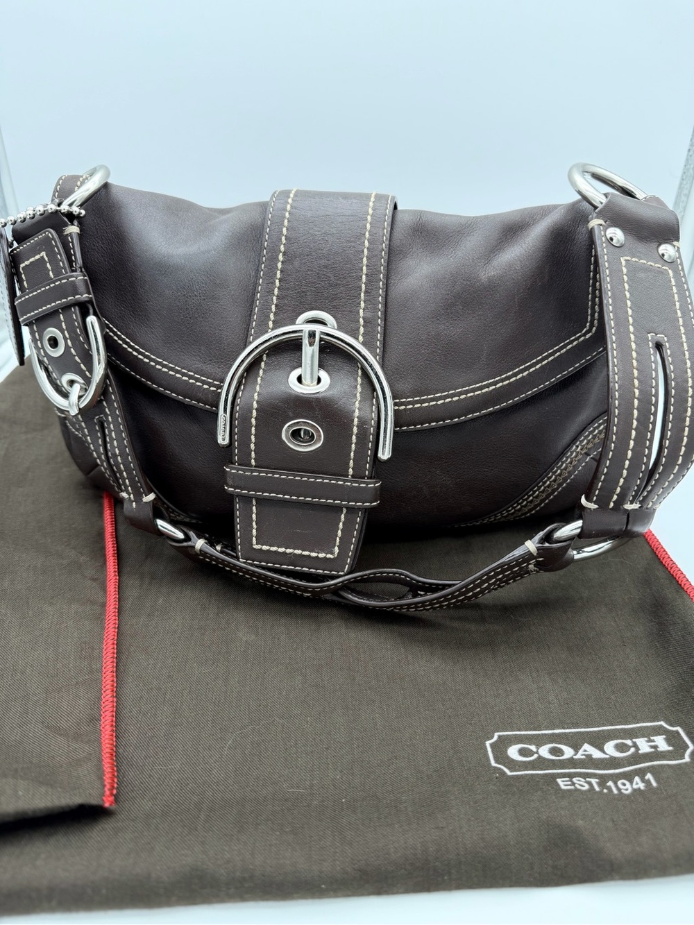Vintage Coach Soho Leather Flap Buckle Shoulder Bag Y2K